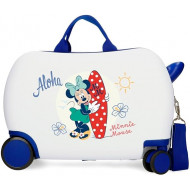 TROLLEY CAVALCABILE 4RUOTE ABS DISNEY MINNIE ALOHA 31X45X20CM VALIGIA BIANCA DA CABINA RIGIDA LEGGERA CON TRACOLLA
