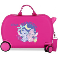 TROLLEY CAVALCABILE 4 RUOTE ABS DISNEY STITCH IN THE MOON FUCSIA31X45X20CM VALIGIA DA CABINA RIGIDA LEGGERA CON TRACOLLA
