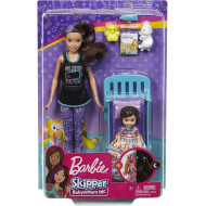 BARBIE SKIPPER BABYSITTER PLAYSET CON BAMBOLE NANNA E CON BAMBINA LETTINO E ACCESSORI GIOCATTOLO PER BAMBINI 3+ ANNI