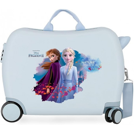TROLLEY CAVALCABILE ABS 4 RUOTE FROZEN 2 IS MAGICAL DISNEY 31X45X20CM CON TRACOLLA VALIGIA CELESTE DA CABINA 2 CHIUSURE