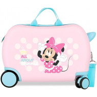 TROLLEY CAVALCABILE 4 RUOTE ABS DISNEY MINNIE PLAY ALL DAY 31X45X20CM VALIGIA BIANCA DA CABINA RIGIDA LEGGERA C/TRACOLLA