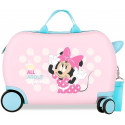 TROLLEY CAVALCABILE 4 RUOTE ABS DISNEY MINNIE PLAY ALL DAY 31X45X20CM VALIGIA BIANCA DA CABINA RIGIDA LEGGERA C/TRACOLLA