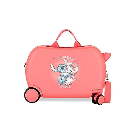 TROLLEY CAVALCABILE 4 RUOTE ABS DISNEY STITCH CUDDLE ME CORAL 31X45X20CM VALIGIA DA CABINA RIGIDA LEGGERA CON TRACOLLA