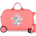 TROLLEY CAVALCABILE 4 RUOTE ABS DISNEY STITCH CUDDLE ME CORAL 31X45X20CM VALIGIA DA CABINA RIGIDA LEGGERA CON TRACOLLA