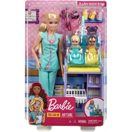 BARBIE YOU CAN BE ANYTHING BAMBOLINA DOTTORESSA BARBIE CAPELLI BIONDI+2 MINI BAMBOLE NEONATI+ACCESSORI DA MEDICO.MATTEL