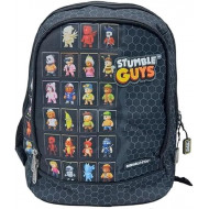 ZAINO DREAM ALL BLACK ORGANIZZATO SCUOLA STUMBLE GUYS 39X23X44CM 3 ZIP NERO CON STAMPA PERSONAGGI POOL OVER TINTA UNITA