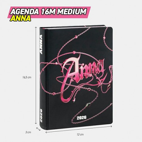LIBRODIARIO SCUOLA ANNA PEPE ANNA BLACK MEDIUM 16 MESI 2025/26 CON ADESIVI STORIE E FOTO PANINI EDITORE MADE IN ITALY