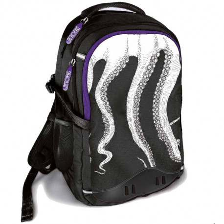 ZAINO SCUOLA ORGANIZZATO OCTOPUS ROUND 32X45X16CM NERO BIANCO E VIOLA 3 SCOMPARTI 3 ZIP GIOCHI PREZIOSI ITALY