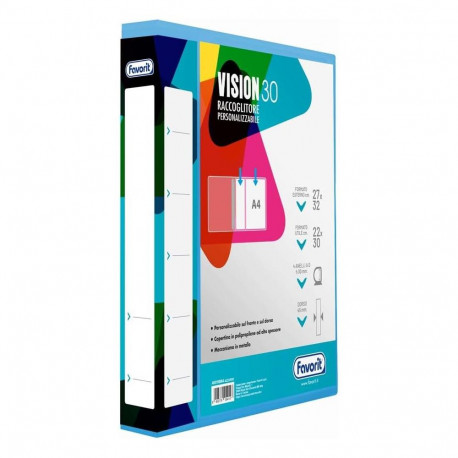 VISION 30 RACCOGLITORE PERSONALIZZABILE A4 27X32CM INTERNO 22X30CM DORSO 45MM MECCANISMO ANELLI IN METALLO FAVORIT