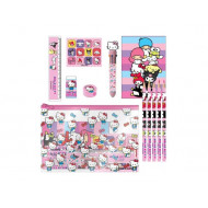 SET SCUOLA HELLO KITTY ASTUCCIO C/PENNA 10 COLORI 5 MATITE COLOR LIBRO STICKERS RIGHELLO GOMMA TEMPERINO SANRIO ORIGINAL