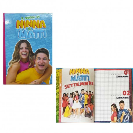 LIBRODIARIO SCUOLA STANDARD NINNA E MATTI 2025/26 COPERTINA IMBOTTITA 20,5X14,5CM CON STAMPA PERSONAGGI MATTI E NINNA
