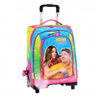 NINNA E MATTI ZAINO SCUOLA TROLLEY 2 ZIP 34X25X52CM FUCSIA AZZURRO E VERDE CON POM POM MULTICOLOR MARICART ITALY