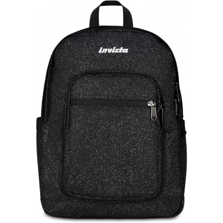 INVICTA ZAINO SCUOLA JELEK NERO SCINTILLANTE DOPPIO SCOMPARTO CON TASCA PER PC E TASCA PER BORRACCIA 34LT SEVEN ITALY