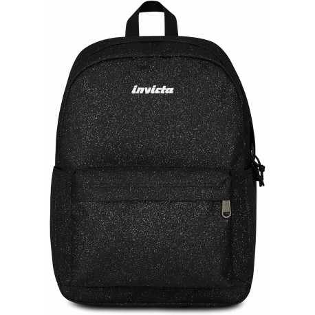 ZAINO SCUOLA INVICTA CARLSON NERO SCINTILLANTE GRS SHINE 42X30X18CM 1 ZIP MONOSCOMPARTO + TASCA PORTA PC SEVEN ITALY