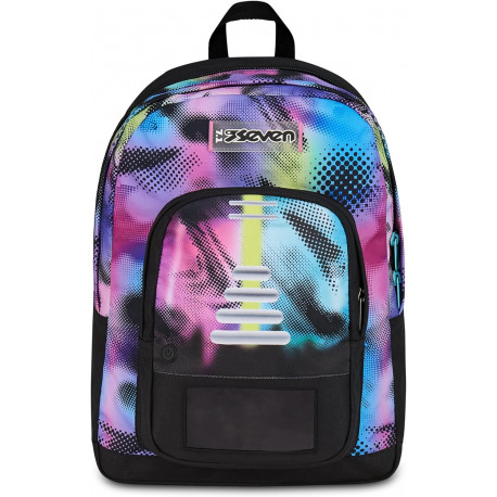 SEVEN ZAINO SCUOLA DOPPIO SCOMPARTO ZAINO DUAL SEVEN WRITE DOWN 30X44X24CM 34L MULTICOLOR CON TASCHE PC E BORRACCIA