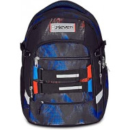 SEVEN ZAINO SCUOLA ERGONOMICO UPDOWN TWISCE NERO BLU CON SCHIENALE E SPALLACCI REGOLABILI 30X44X24CM TASCA PER BORRACCIA