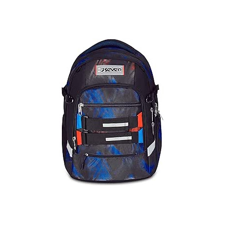 SEVEN ZAINO SCUOLA ERGONOMICO UPDOWN TWISCE NERO BLU CON SCHIENALE E SPALLACCI REGOLABILI 30X44X24CM TASCA PER BORRACCIA