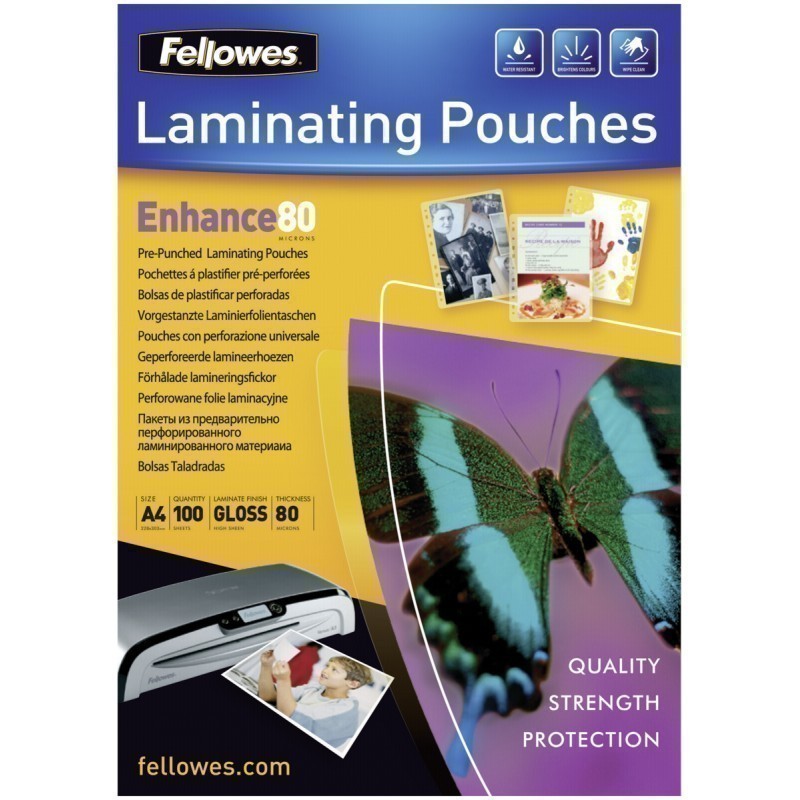 FOGLI PER PLASTIFICATRICE A CALDO A4X100PZ.GLOSS ENHANCE 80  MICRON.LAMINATING POUCHES IMAGE LAST 100%