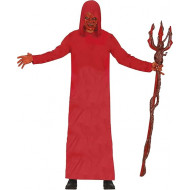 VESTITO DIAVOLO TUNICA ROSSA CON CAPPUCCIO TG L PER TRAVESTIMENTI DI HALLOWEEN CARNEVALE E PARTY HORROR NO MASCHERA