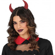 CERCHIETTO METALLO CORNA DIAVOLO CON STRASS ROSSI PER FESTE IN MASCHERA E TRAVESTIMENTI DI HALLOWEEN DIAVOLA HORROR
