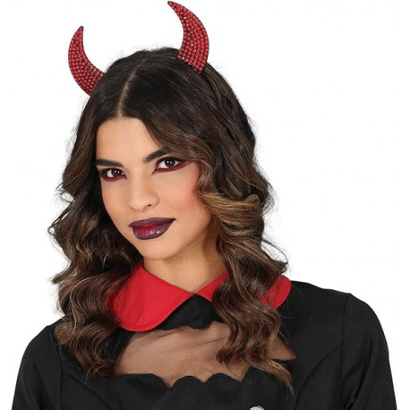 CERCHIETTO METALLO CORNA DIAVOLO CON STRASS ROSSI PER FESTE IN MASCHERA E TRAVESTIMENTI DI HALLOWEEN DIAVOLA HORROR