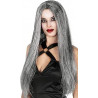 PARRUCCA DA STREGA LUNGA LISCIA CAPELLI GRIGIO NERI PER TRAVESTIMENTI DI HALLOWEEN/CARNEVALE A TEMA HORROR HIGH QUALITY