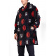 PONCHO IN PILE AC MILAN TG.U MANTELLO CON CAPPUCCIO E MANICHE PER ADULTI 100% POLIESTERE OFFICIAL PRODUCT HERMET ITALY