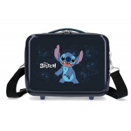 BEAUTY CASE DA VIAGGIO STITCH HAPPY BLU NAVY DISNEY RIGIDO ABS 29X21X15CM TURCHESE CON ELASTICO AGGANCIABILE AL TROLLEY
