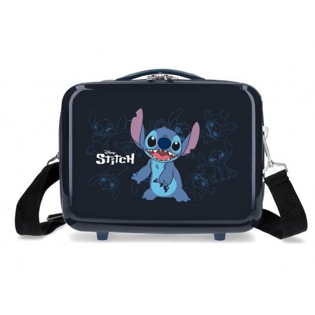 BEAUTY CASE DA VIAGGIO STITCH HAPPY BLU NAVY DISNEY RIGIDO ABS 29X21X15CM TURCHESE CON ELASTICO AGGANCIABILE AL TROLLEY