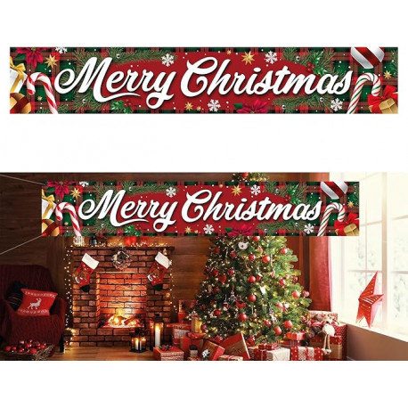 CARTELLO MERRY CHRISTMAS IN TESSUTO 290X50CM BANNER DECORAZIONE BUON NATALE PER FESTE E CELEBRAZIONI NATALIZIE GUIRMA