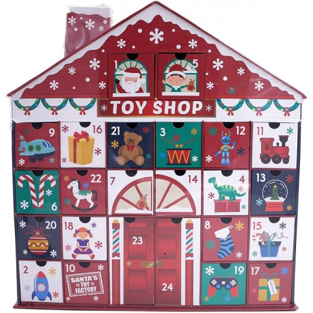 CALENDARIO DELL"AVVENTO CASETTA SANTA"S TOY FACTORY TOYS SHOP 24 CASSETTI DECORAZIONI NATALIZIE ASPETTANDO NATALE