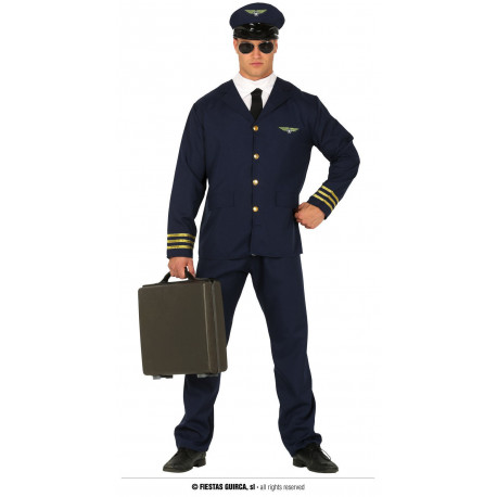 COSTUME CARNEVALE PILOTA AEREO COMANDANTE DI VOLO VESTITO TG XL54/56GIACCA CAPPELLO CAMICIA CRAVATTA PANTALONI NO ACCESS