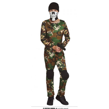 COSTUME CARNEVALE SOLDATO FORZE SPECIALI14/16ANNI VESTITO MILITARE COMPLETO GILET FOU.GIACCA PANTALONI GINOCCH.NO ACCESS
