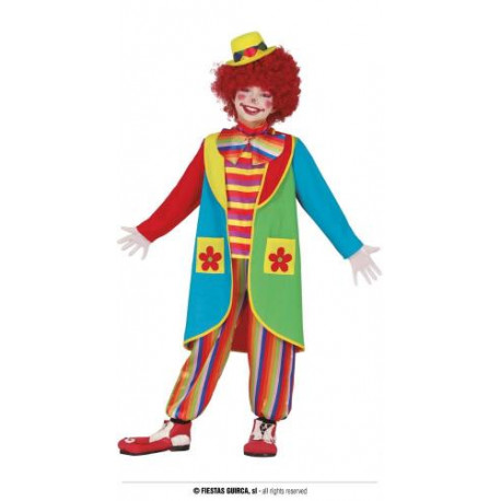 COSTUME CLOWN BABY 10/12ANNI VESTITO CARNEVALE PAGLIACCIO COMPLETO DI GIACCA CAMICIA CON PAPILLON PANTALONI NO ACCESSORI