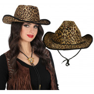 CAPPELLO COWBOY LEOPARDATO UNISEX ADULTI TG UN PER TRAVESTIMENTI DI CARNEVALE E FESTE IN MASCHERA A TEMA VECCHIO WEST