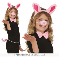 PIGGY SET BABY KIT MAIALINO 4PEZZI CERCHIETTO CON ORECCHIE NASO CON ELASTICO PAPILLON CODA A TEMA ANIMALI DELLA FATTORIA