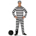 COSTUME CARNEVALE DA DETENUTO TG S46/48 VESTITO PRIGIONIERO COMPLETO CAPPELLO MAGLIETTA PANTALONE A STRISCE NO ACCESSORI