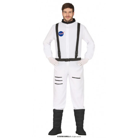 COSTUME ASTRONAUTA AMERICANO NASA TG L 52/54 VESTITO CARNEVALE UOMO DELLO SPAZIO TUTA BIANCA E NERA NO ACCESSORI