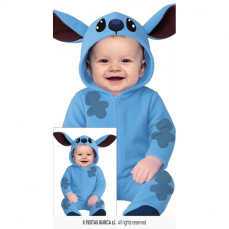 COSTUME BLU ALIEN 18/24 MESI VESTITO CARNEVALE TUTONE CON CAPPUCCIO PER TRAVESTIMENTI A TEMA STITCH NO ORIGINAL NO ACCES