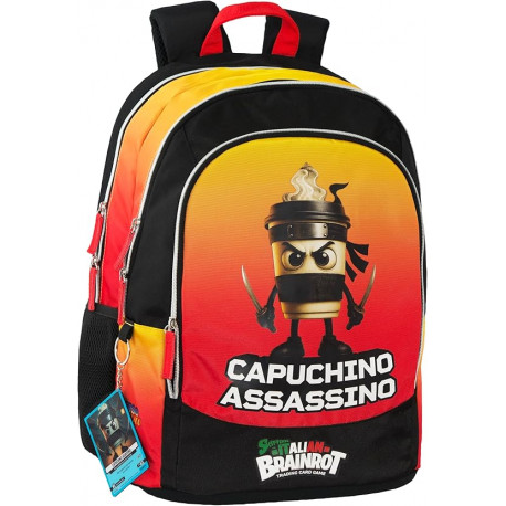 ZAINO ORGANIZZATO 3 ZIP SKIFIDOL ITALIAN BRAINROT CAPUCHINO ASSASSINO SCUOLA TEMPO LIBERO 44X33X22CM PANINI SCUOLA ITALY