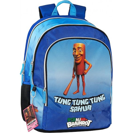 ZAINO ORGANIZZATO 3ZIP SKIFIDOL ITALIAN BRAINROT TUNG TUNG TUNG SAHUR SCUOLA TEMPO LIBERO 44X33X22CM PANINI SCUOLA ITALY