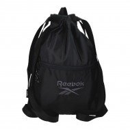 GYM SAC REEBOK DENA BLACK 34X44CM ZAINETTO NERO A SACCA CON SPALLACCI TASCA CON ZIP PER SCUOLA LAVORO E TEMPO LIBERO