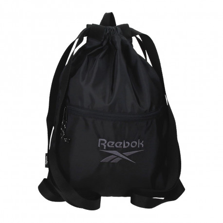 GYM SAC REEBOK DENA BLACK 34X44CM ZAINETTO NERO A SACCA CON SPALLACCI TASCA CON ZIP PER SCUOLA LAVORO E TEMPO LIBERO