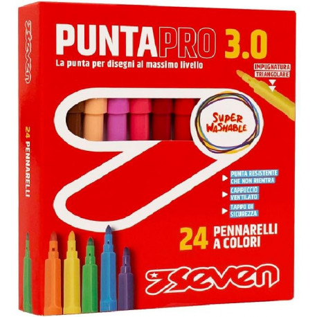 SCATOLINA 24 PENNARELLI SEVEN PUNTA 3.0 CHE NON RIENTRA TAPPO SICUREZZA VENTILATO IMPUGNATURA TRIANGOLARE SEVEN ITALY