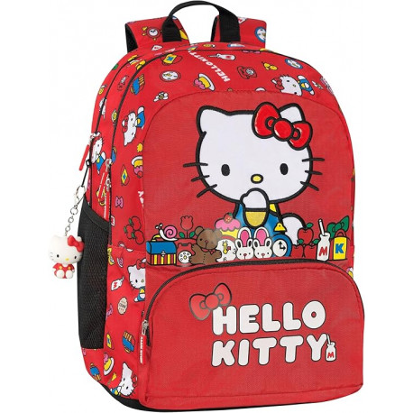 ZAINO SCUOLA ORGANIZZATO HELLO KITTY LEIS ROSSO 2 ZIP 2 SCOMPARTI 31LITRI 32X43X22CM GADGET OMAGGIO PANINI SCUOLA ITALY