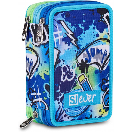 SJ SEVEN JUNIOR ASTUCCIO SCUOLA 3 ZIP A LIBRO SJ GANG BOY GIRL 45PZ.2 PENNE CANCELLABILI SPINNY+COLORI+ACCESSORI ALTA QU