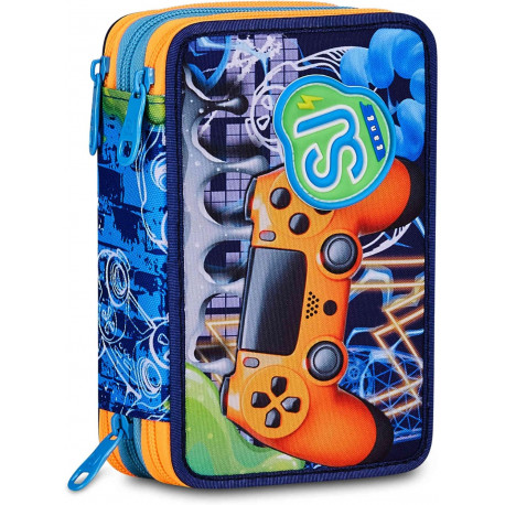 SJ SEVEN JUNIOR ASTUCCIO SCUOLA 3 ZIP A LIBRO SJ GANG JOYFUL PINS BOY 45PZ.PENNA CANCELLABILE FRIXION+COLORI+ACCESSORI