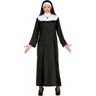 COSTUME DA SUORA ADULTA VESTITO DA MONACA COMPLETO DI CUFFIA ABITO CARNEVALE A TEMA RELIGIOSO TG.S40/42 NO ACCESSORI
