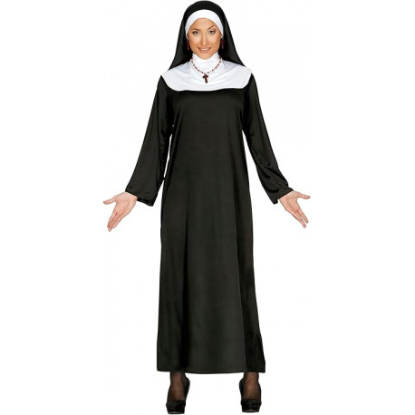 COSTUME DA SUORA ADULTA VESTITO DA MONACA COMPLETO DI CUFFIA ABITO CARNEVALE A TEMA RELIGIOSO TG.S40/42 NO ACCESSORI