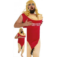 COSTUME BAGNINO UOMO TUTA TG XL 54/56 ROSSO E COLORCARNE CON FUORIUSCITA PELI INTIMI PER TRAVESTIMENTI ADDIO AL CELIBATO